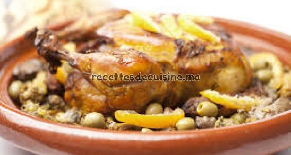 Poulet Mhamer aux olives et citron confit - طاجين الدجاج المحمر بالزيتون والحامض المرقد